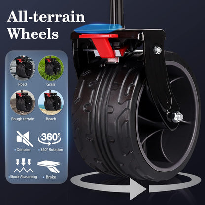 Sekey 200L Folding Festival Trolley with All-Terrain Extra Wide Wheels and Brake, Heavy-Duty Cart Loadable up to 150KG, Patented Four-Directional Foldable Design, Wagon for Beach Camping Garden, Black