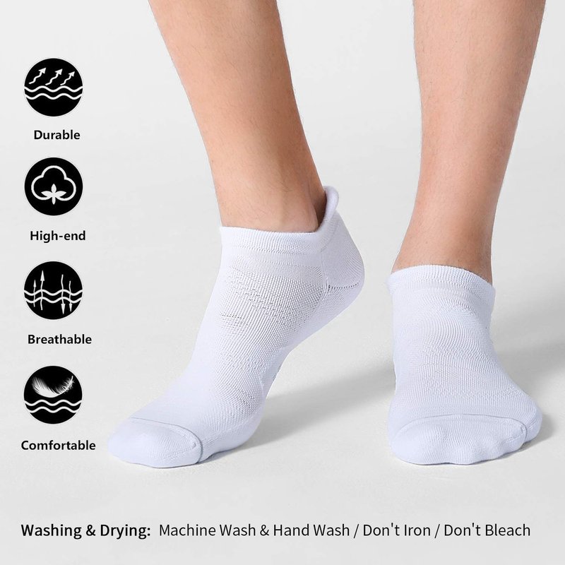 CelerSport 6 Pack Running Ankle Socks for Men and Women with Cushion, Low Cut No Show Athletic Socks, White, Shoe Size: 9-12