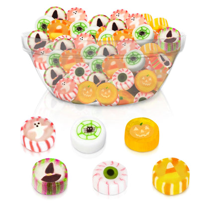 Halloween Candy - Hard Candy Mix Individually Wrapped Bulk 1 LB Bag - Small Hard Candies - Candy Corn, Pumpkin, Ghost, Eyeball, Witch Hat, Spider - Unique and Spooky Candy - Great for Trick or Treat Candy Bags - Office Candy - Approx 118 Pieces - 6 Flavor