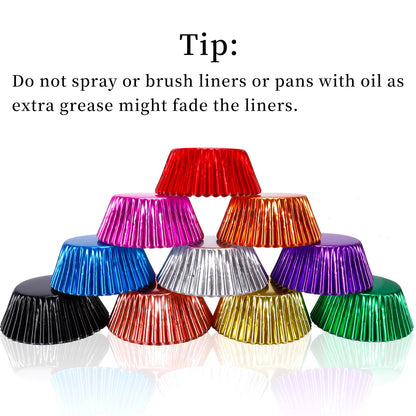 BAKHUK 500pcs Cupcake Liners for Baking, Foil Cupcake Liner, Standard Size 2 Inches 10 Colors Cupcakes Liners
