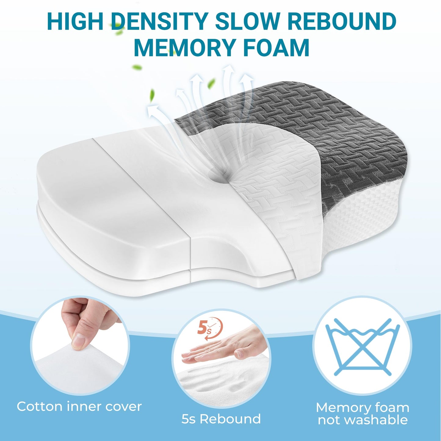 Elviros Cervical Memory Foam Neck Pillow for Side Sleeping, Orthopedic Pillows for Back and Stomach Sleepers, Adjustable Ergonomic Bed Pillow Pain Relief (Dark Grey)