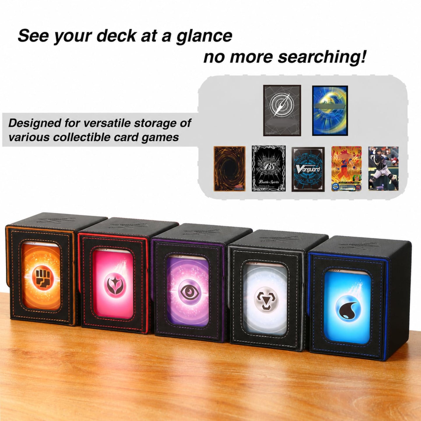 Venssu MTG Deck Box for Commander Display, Fits 100 Double Sleeved Cards, TCG Card Storage Box (Black and Yellow, 1 Window)