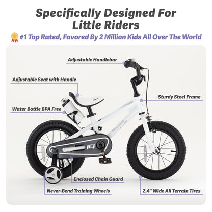 RoyalBaby Freestyle Kids Bike Boys Girls 16 Inch BMX Childrens Bicycle with Training Wheels & Kickstand for Ages 4-7 years, White