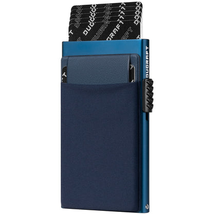 DUGRAFT Men's Pop-Up Credit Card Holder Wallet - Slim RFID Blocking Aluminium Metal Wallet with Coin Pocket, Holds 6+ Cards & Cash | Minimalist Gift Box Included - UK Mens Wallets Essentials, Navy