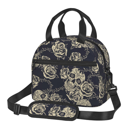 bassyil Skull Insulated Lunch Bag Reusable Lunch Box With Adjustable Shoulder Strap Cooler Tote Bag For Men Women