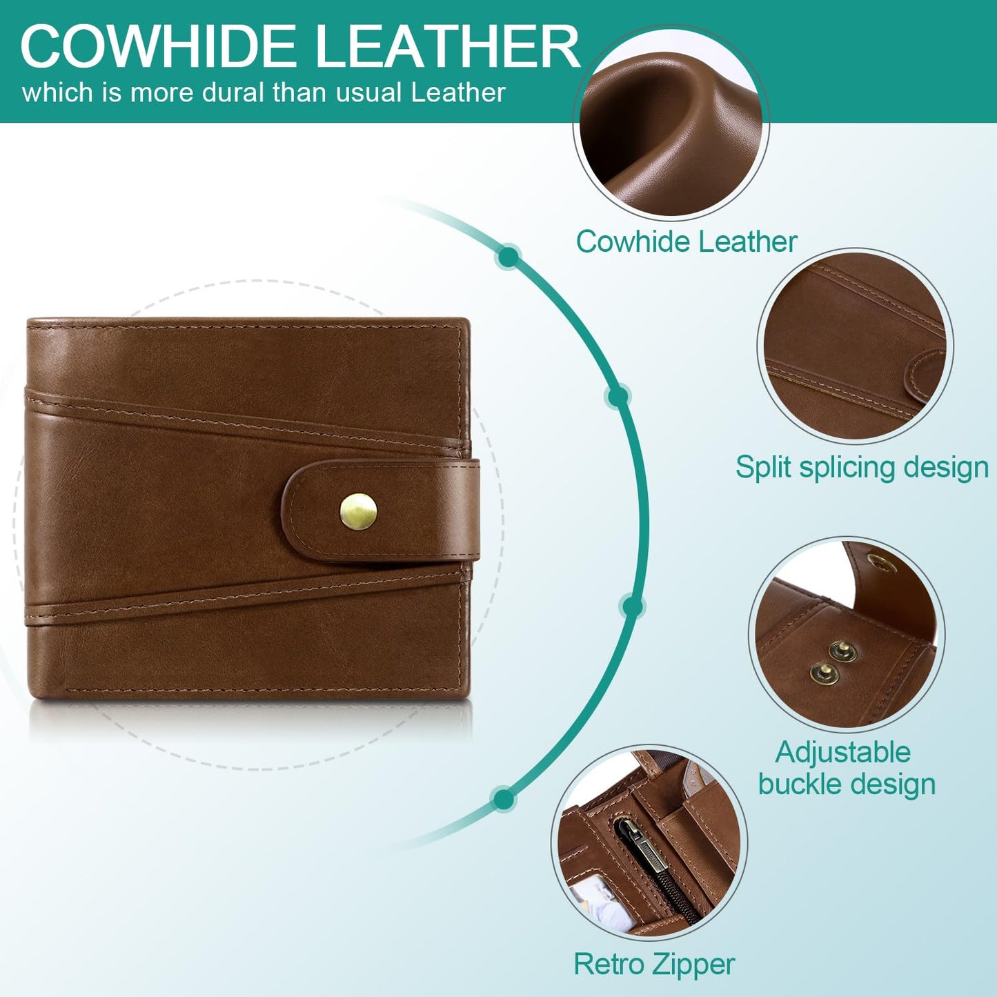GSG SINCE 1998 Men's Wallets Cowhide Leather Multi-Functional RFID Blocking Wallet with 17 Credit Card Slots, 2 Banknote Compartments, 2 ID Windows, 1 Coin Pocket Dark Brown