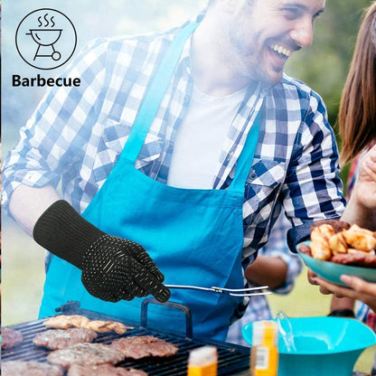 Heat Resistant BBQ Gloves for Hot Temperature Cooking, Barbecue Grilling or Baking Bread Pizza, Safe Oven Mittens with Fingers