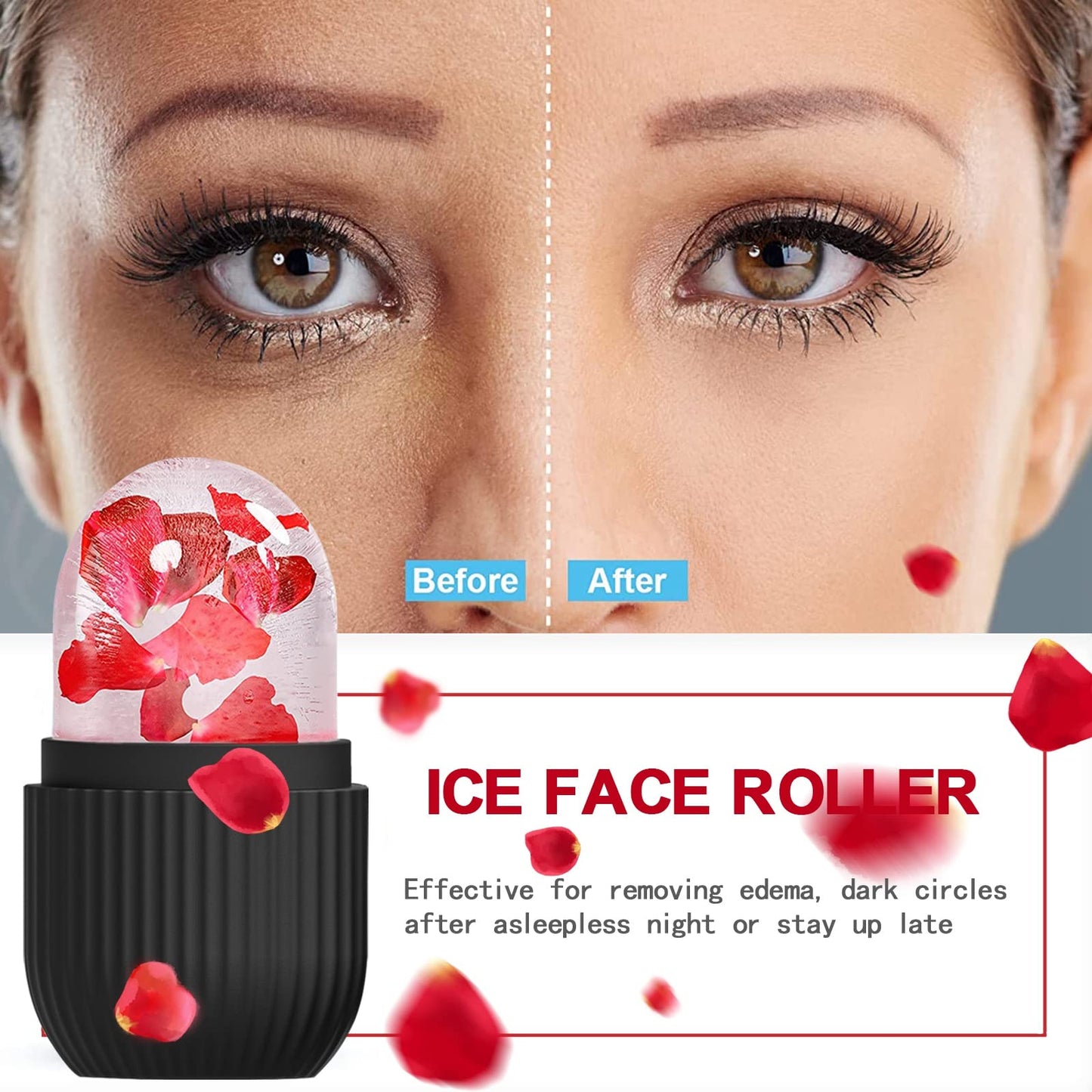 XHJRI Ice Cube Roller Massager for Face, Eyes and Neck Naturally Conditioning and Skin Care,De-Puff Eye Bags,Reduce Migraine Pain,Reusable Massage Silicone Ice Mold (Pink)
