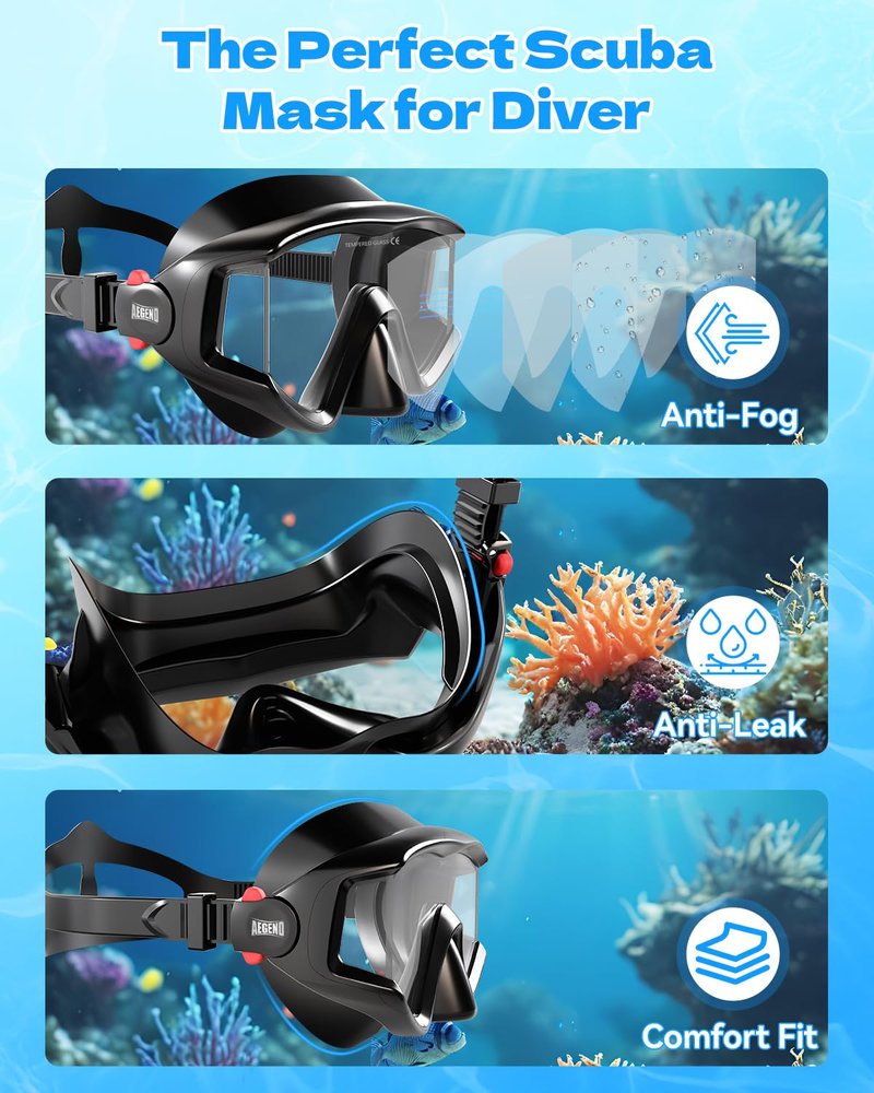 Aegend Snorkel Diving Mask for Adult Men Women – Diving Goggles Anti-Fog Tempered Glass Lens | for Adult Snorkeling, Swimming & Diving Gear (Black & White-2 Pack)