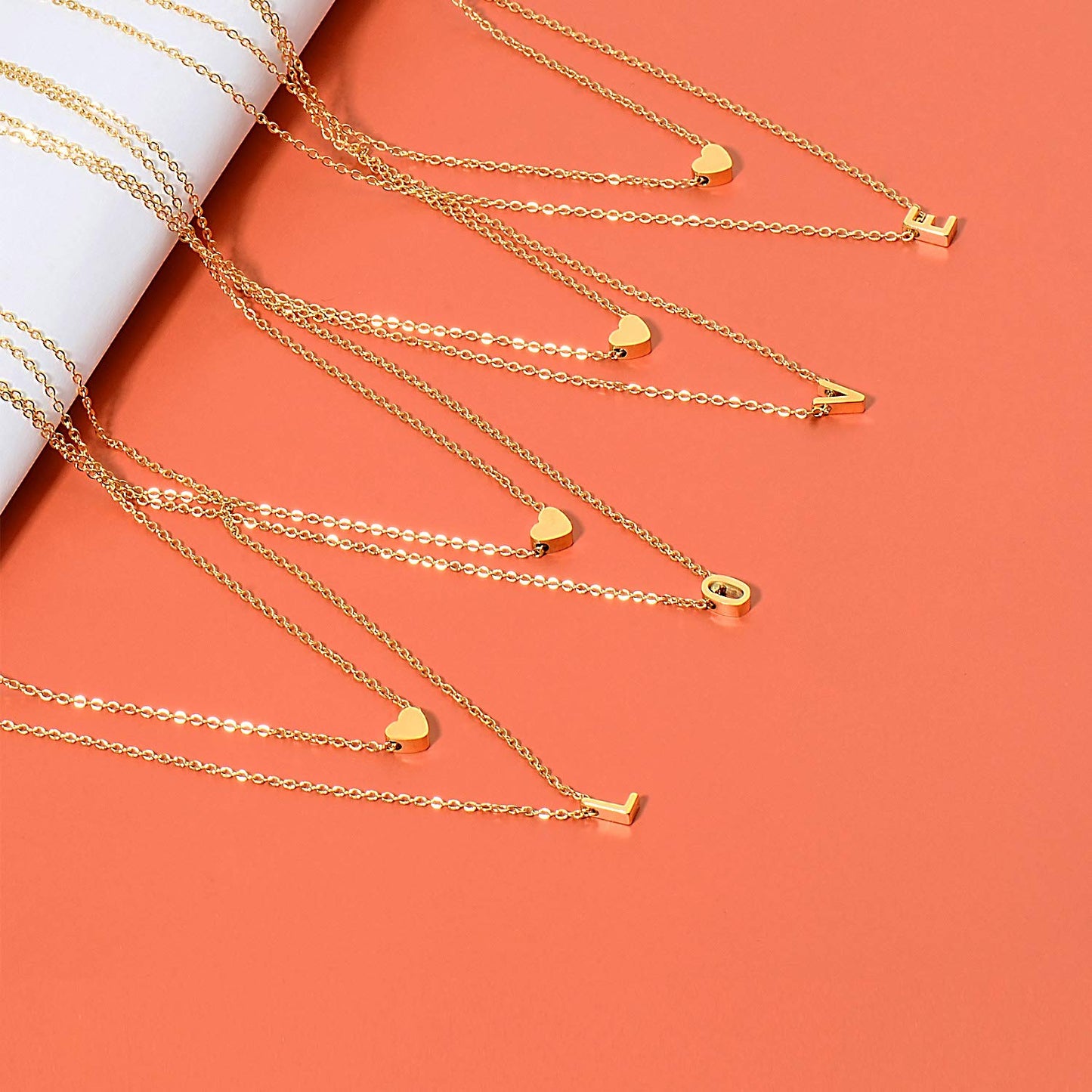 MOMOL 18K Gold Plated Stainless Steel Layered Heart Initial Necklace Personalized Tiny Letter A Choker Necklace Monogram Name Necklace for Women