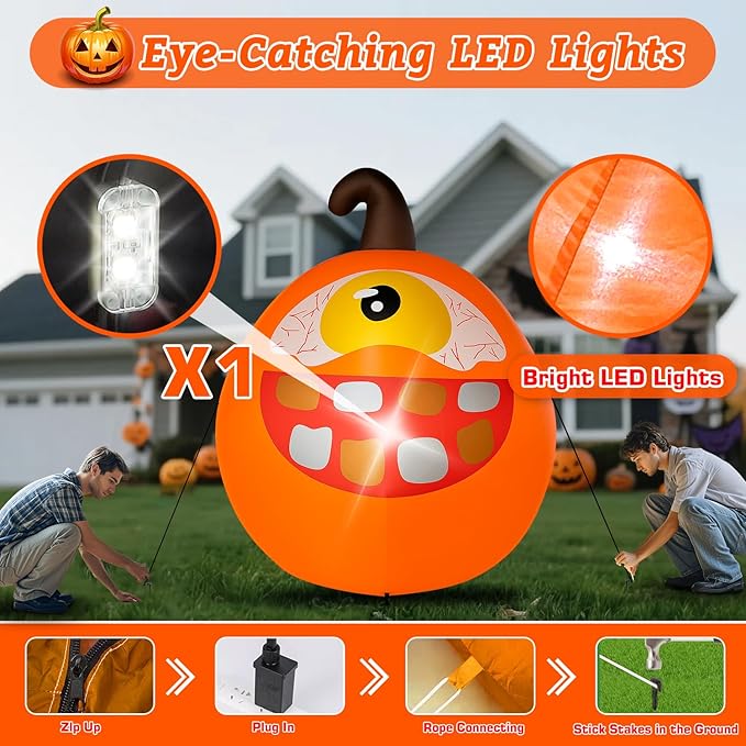 Halloween Inflatables Pumpkin Decorations Outdoor - 4 FT Inflatable Pumpkins for Yard Blow up Cute Blow up with LED Build-in for Garden Lawn Indoor Party Decor