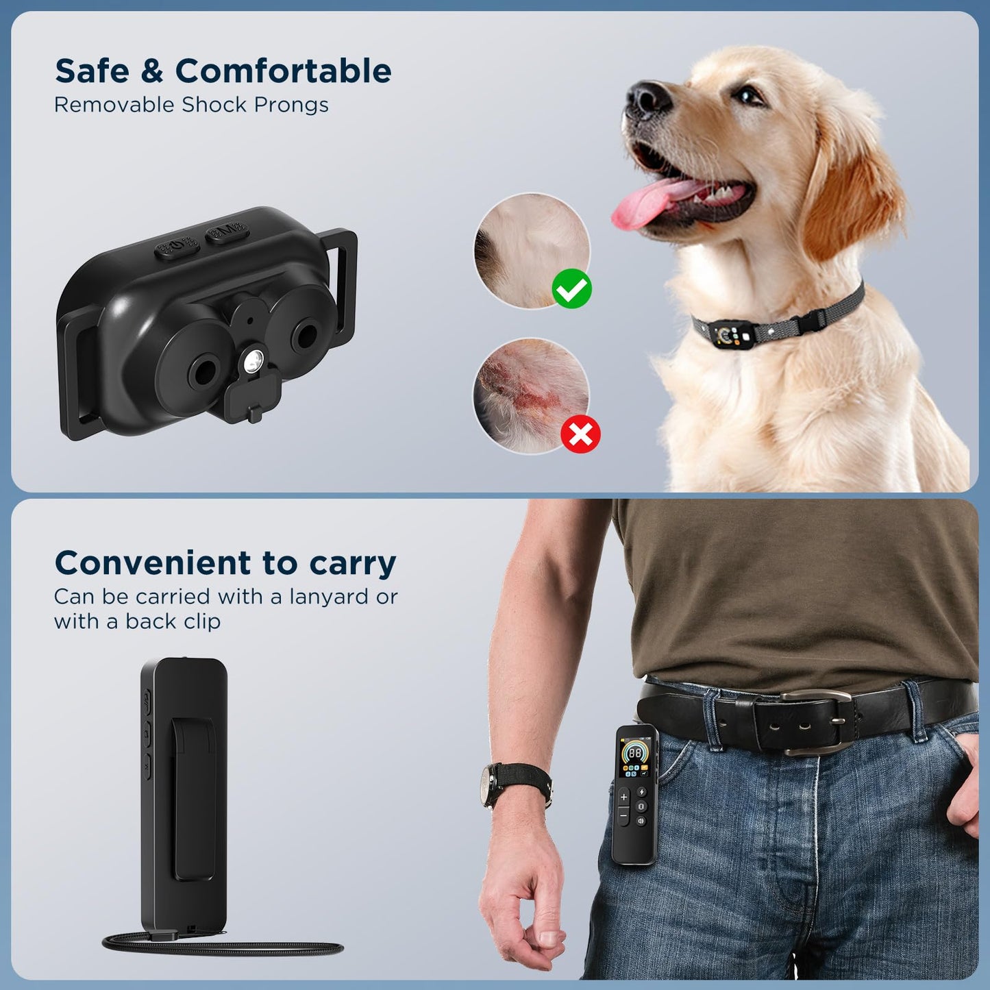 2 in 1 Dog Shock Collar & Dog Bark Collar, 4200 FT Dog Training Collar with Remote,3 Training Modes & Light for Night Walks,IP67 Waterproof Smart Anti Barking E-Collar with Adjustable Sensitivity