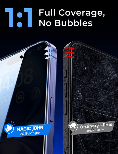 MAGIC JOHN 2 Pack for iPhone 16 Pro Max 6.9 inch Privacy Tempered Glass Screen Protector, Bubble Free, Easy Installation, Auto Dust-Elimination