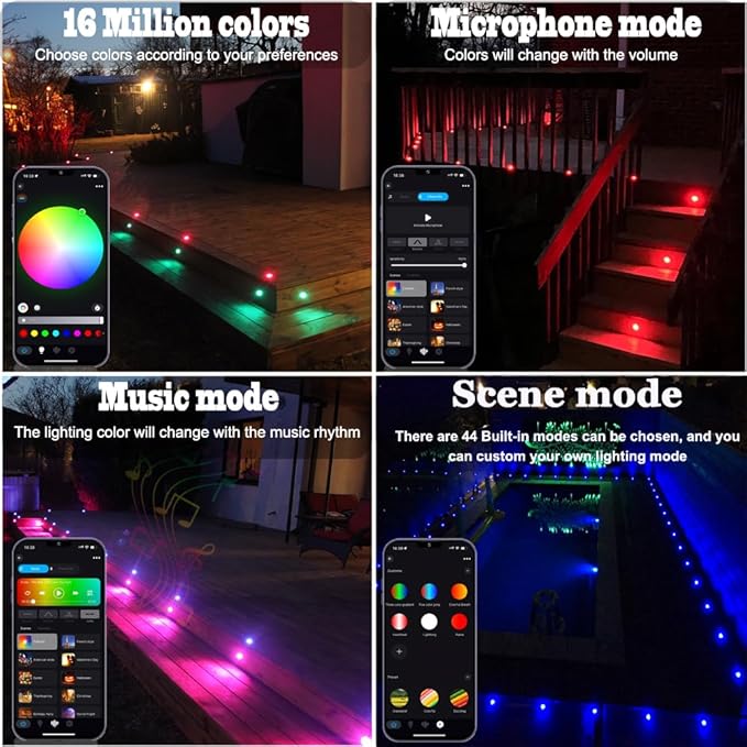 Smart LED Deck Light Kits - 30 Pack of 1.77" Low Voltage Recessed RGB Deck Lights IP67 Waterproof for Outdoor Landscape Lighting on Steps, Floors & Pathways, Compatible with Alexa & Google Assistant