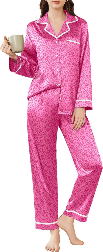 Ekouaer Satin Pajamas Set for Women Long Sleeve Pants Pj 2 Piece Lounge Set