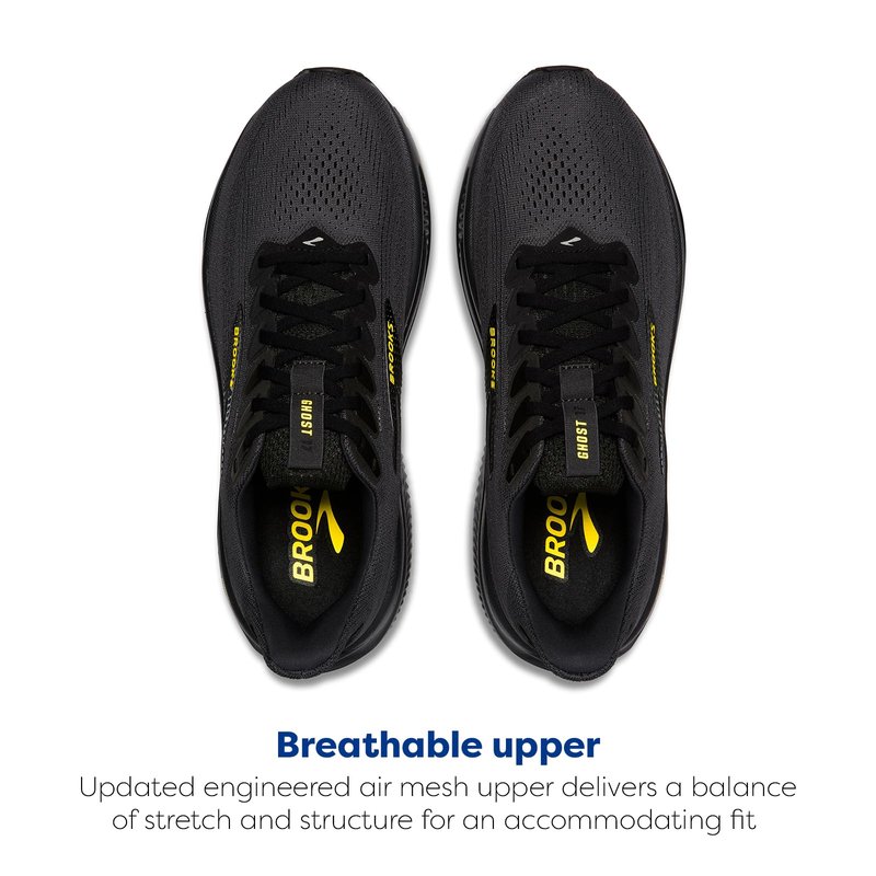 Brooks Men’s Ghost 17 Neutral Running Shoe - Ebony/Black/Yellow - 7 Medium
