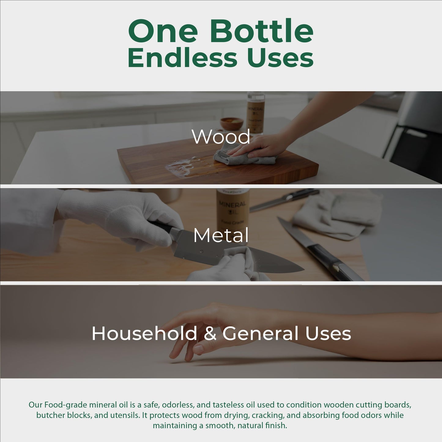 Viva Doria Food Grade Mineral Oil, Conditioner for Wood Cutting Board, Countertop, Butcher Block, Lubricant for Knife and Stainless Steel (8 fl oz)