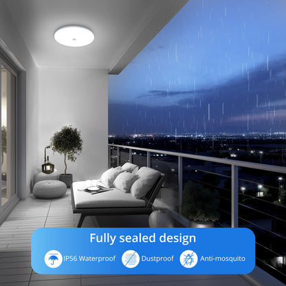 Combuh 18W PIR Twilight Motion Sensor Ceiling Light Fitting Indoor, 29.5CM Flush Modern LED Porch Lamp 240V, Round IP56 Waterproof, Hallway Stairway Garage, Cool White 6500K