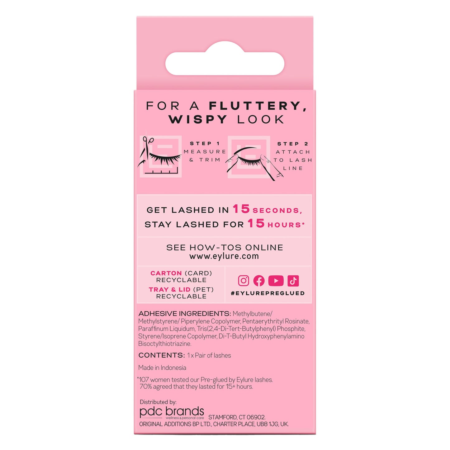 Eylure Press On Pre-Glued False Eyelashes, Wispy Light Texture Lash, No.117, 1 Pair