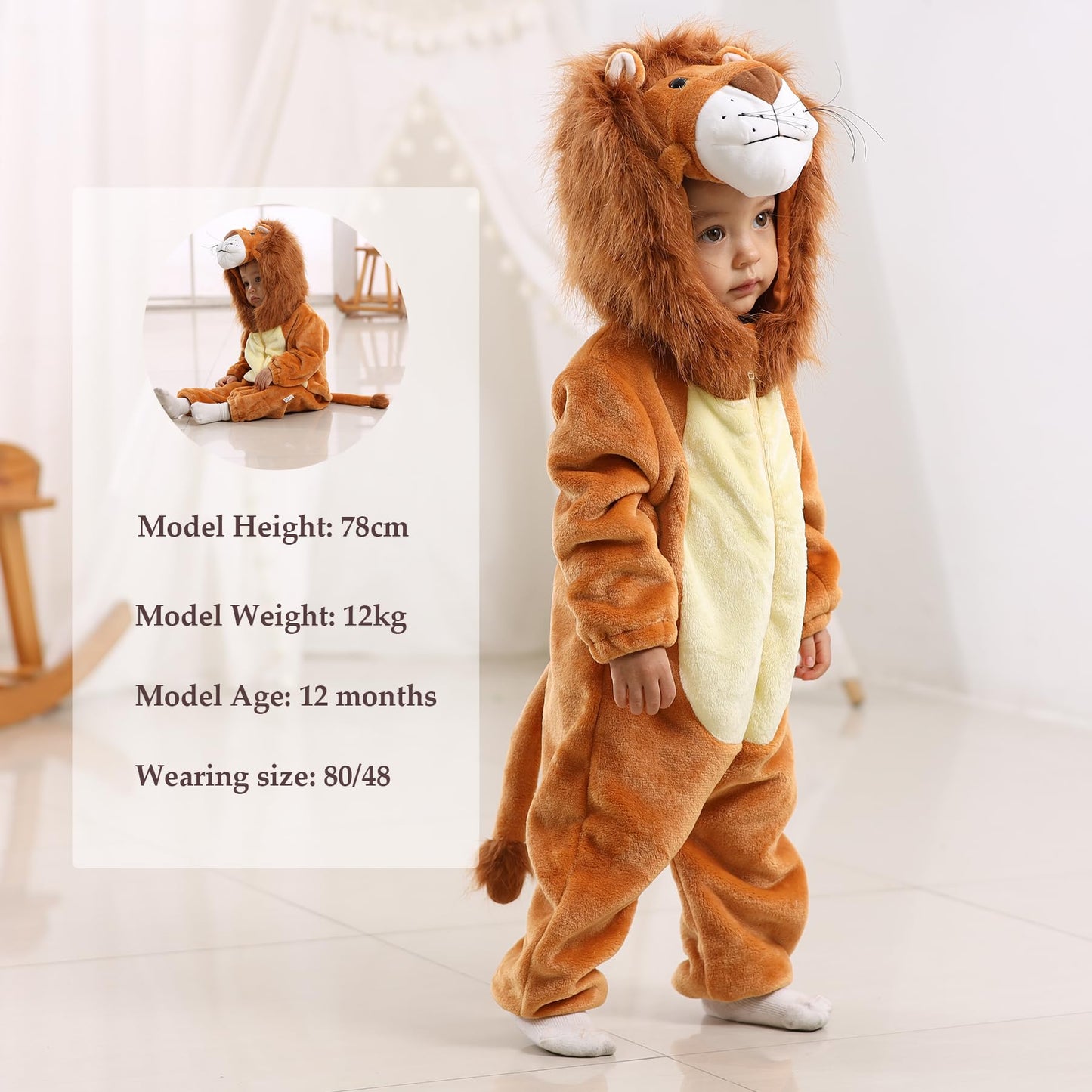 TONWHAR Infants Toddlers Halloween Cosplay Lion Costume Kids' Animal Outfit Snowsuit(2-3T,Lion)