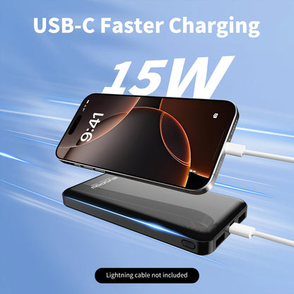 2-Pack Portable Charger, Slimmer 10000mAh 15W Power Bank, USB C in&Out Fast Charging Battery Pack, External Portable Power Bank for iPhone 16 15 14 13 12 iPad Airpods Samsung S23 S22 Pixel etc