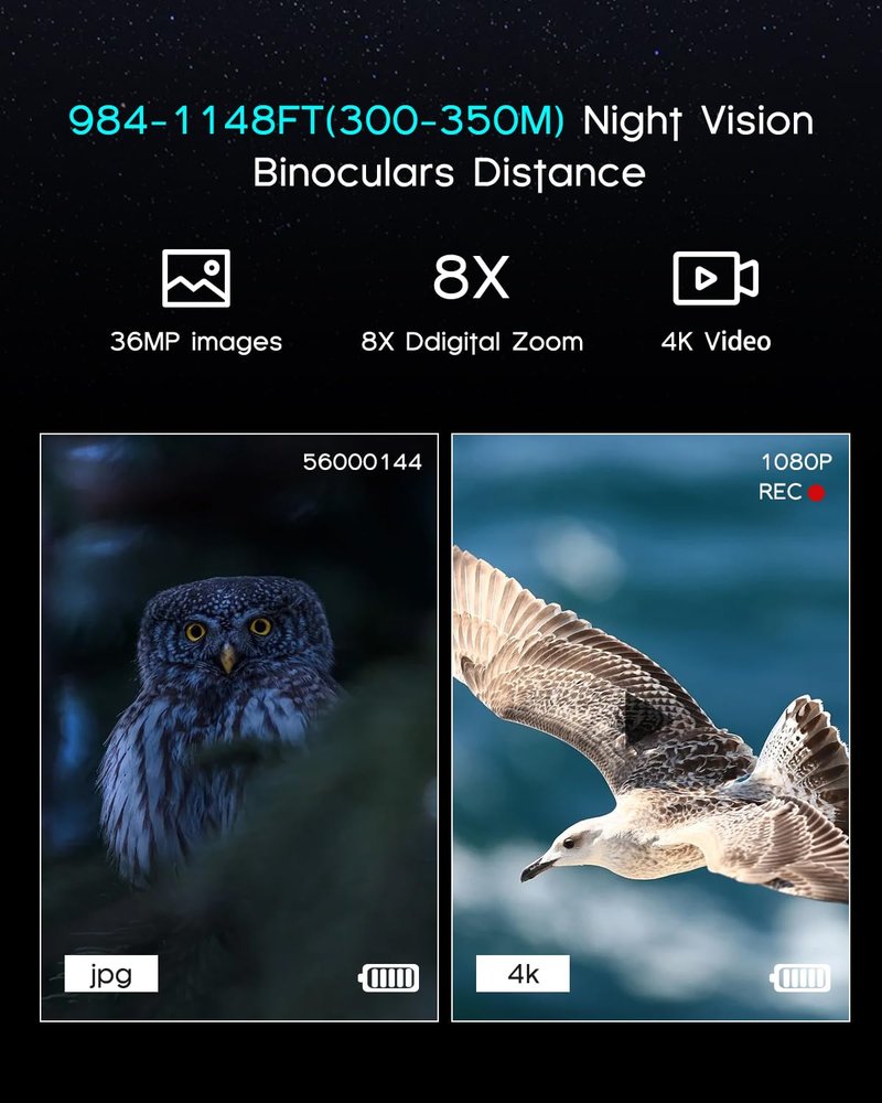 4K Night Vision Binoculars with Video Recording for Men, for Dad & Husband, 3.2" HD Display, 8X Zoom, 32GB Card,Gifts for Valentine’s Day, Birthday, Outdoor Camping and Wildlife Observation
