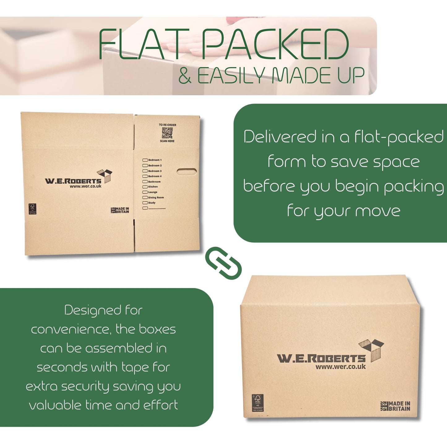 Moving Boxes x 20 Large Strong Cardboard Packing Boxes for Moving House – Ideal for Storage, Moving, and Packing 45.7cm x 28.8cm x 28.8cm with Carry Handles and Room List (20)