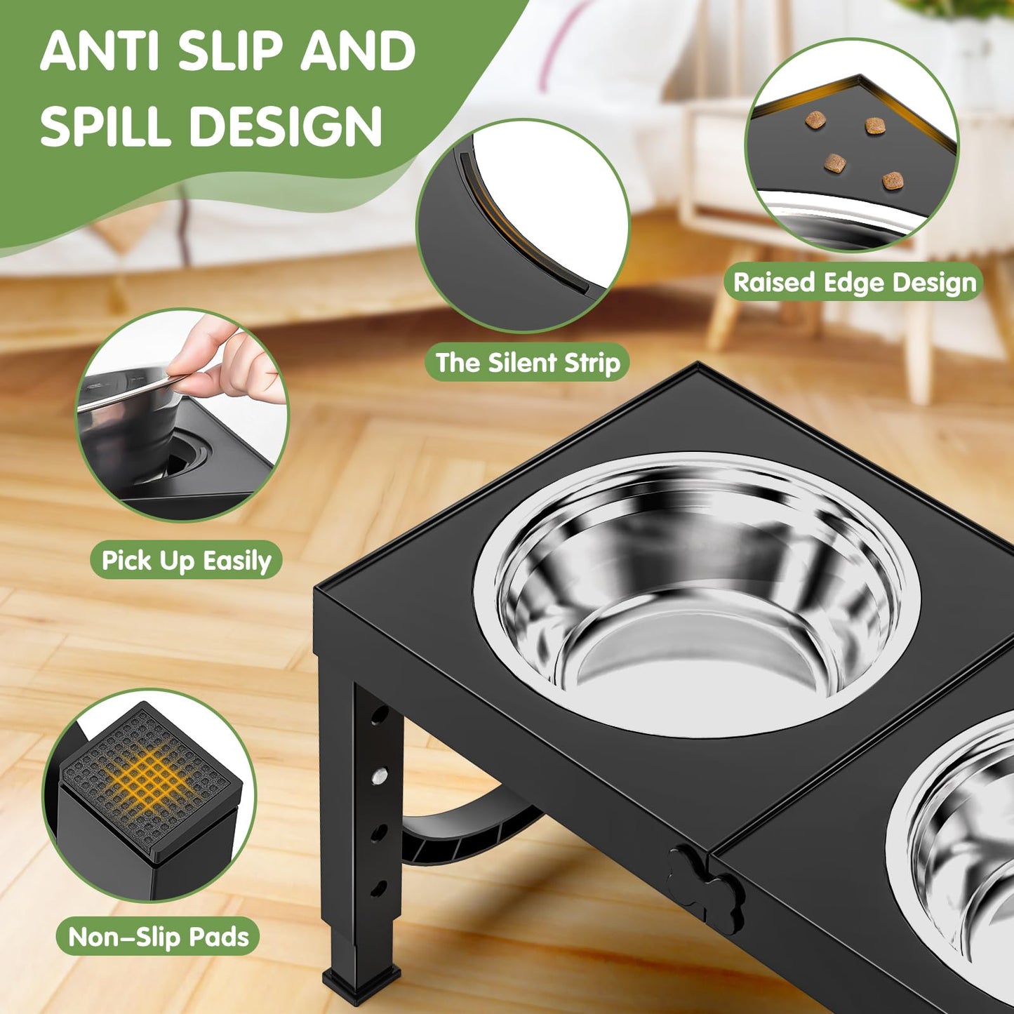 Elevated Dog Bowls Large Breed XIAZ Raised Dogs Bowl Stand Large/Medium Sized Dog 1L Food Water Bowl Stands 5 Heights Adjustable 9/11/12/14in Black Pet Feeder Dish Station