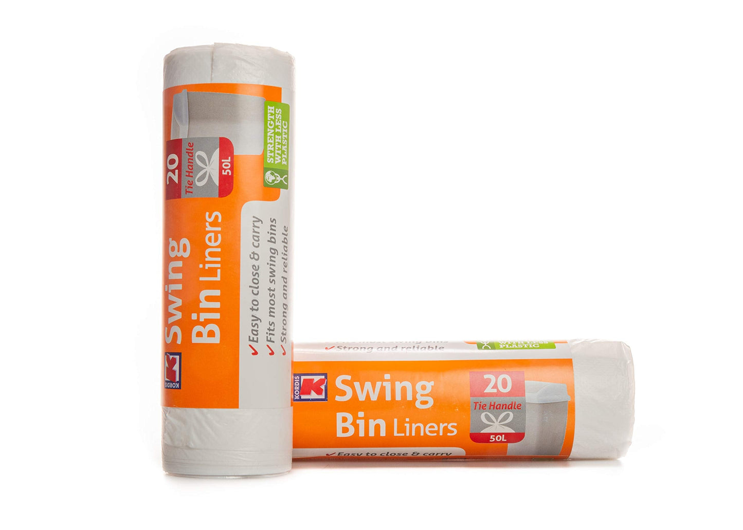Kordis Strong Tie Handle Swing Bin Bag Liners - 6 Rolls x 20 Bags. 50L White Plastic Bin Bags For Kitchen Bins & Large Indoor Trash Bin. 120 Heavy Duty, Unscented Garbage Bags - 60 x 90cm