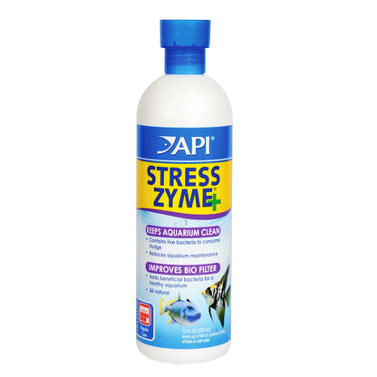 API STRESS ZYME Freshwater and Saltwater Aquarium Cleaning Solution 473 ml Bottle, Blues & Purples