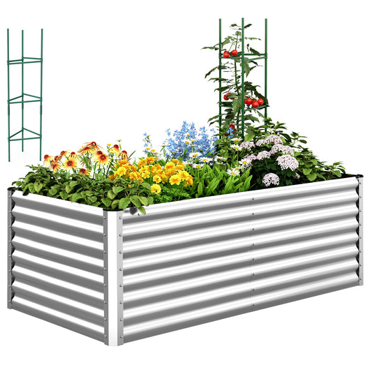 Quictent Galvanized Raised Garden Bed 6x3x2 Ft Metal Planter Box Bottomless for Backyard, Include 1 pc Tomato Cage, Silver