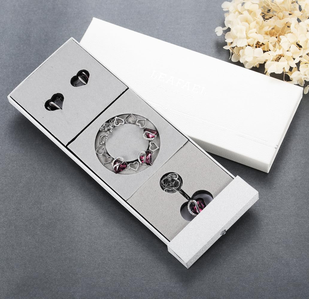 Leafael Valentine's Day Gift Necklaces for Women, Infinity Love Birthstone Heart Crystal Pendant, Birthday Anniversary Jewelry for Wife, Mom, and Her, Silver Plated, 18" + 2" Adjustable Chain
