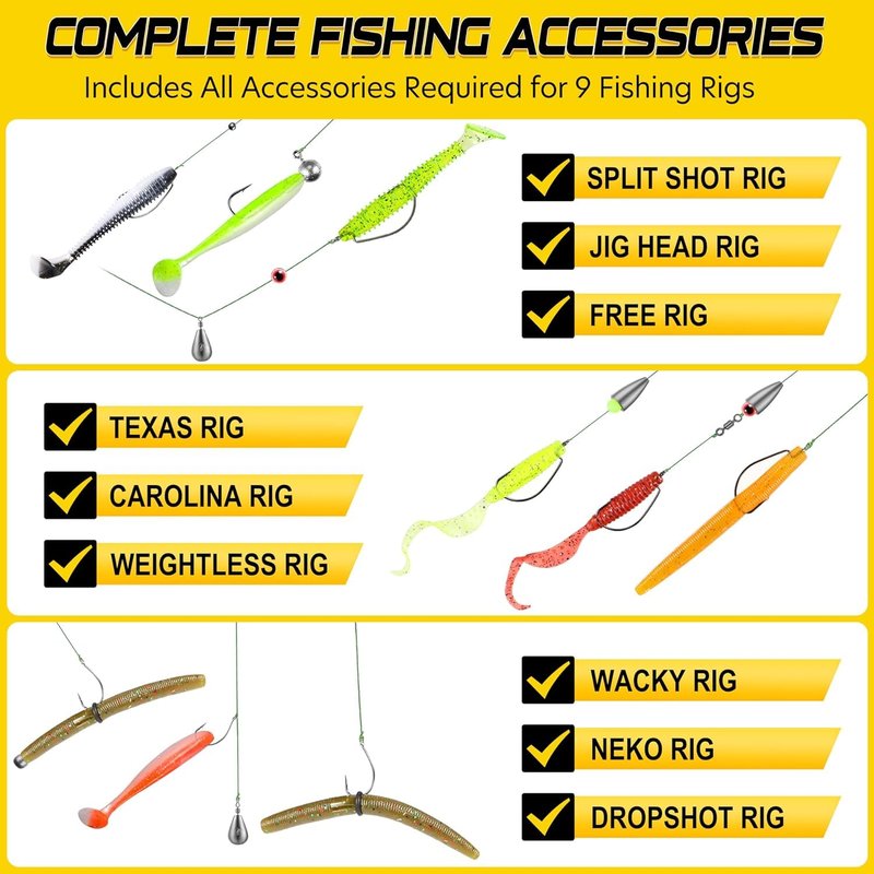 PLUSINNO 229PCS Fishing Accessories Kit with Double-Side Fishing Tackle Box, Abundant Fishing Gear Include Fishing Hooks Jig Head Weights Sinkers, Fishing Equipment for Trout Bass Crappie