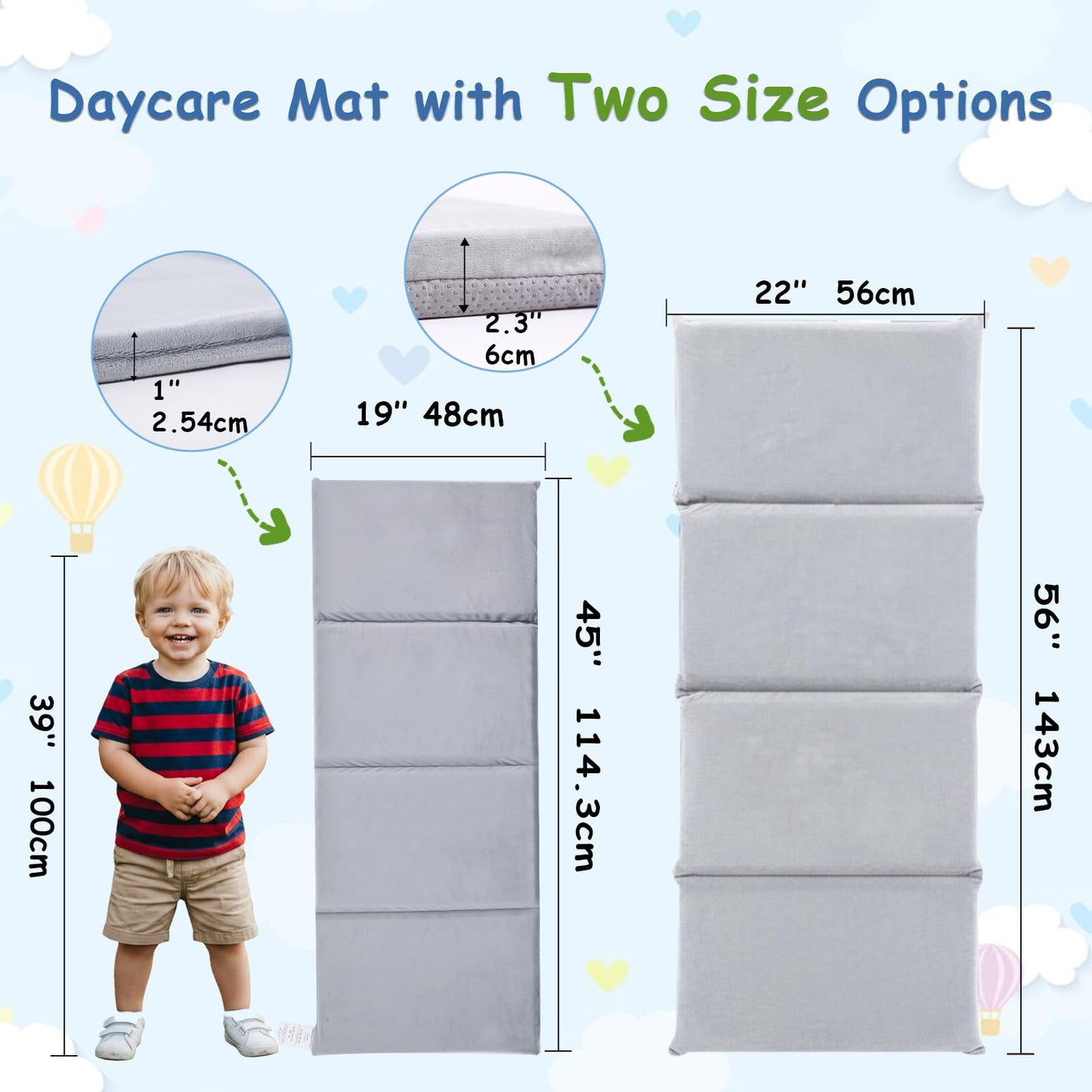 Tiita Kids Nap Mat, Foldable Play Mat, Sleeping Pad, Folding Kinder Mat Portable Bed for Daycare and Kindergarten, 1 Piece, Grey
