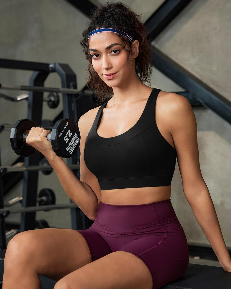 RUNNING GIRL Black Sports Bra for Women,Adjustable Straps Molded Cups High Support Sports Bras for Women Large Bust(3110Black_L)