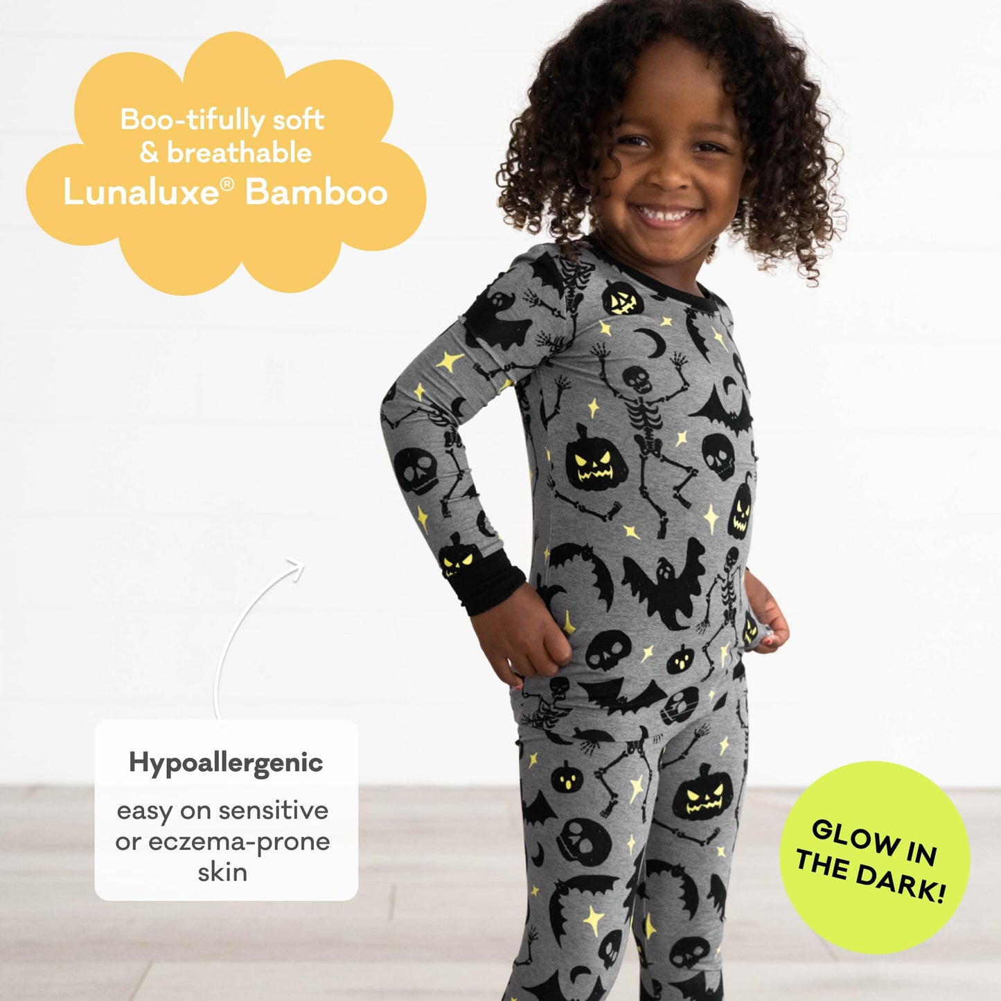 Little Sleepies Two-Piece Halloween Pajamas Set for Boys & Girls, Viscose from Bamboo Toddler Pajamas, Family Matching PJs, Glowing Ghouls, 9-10