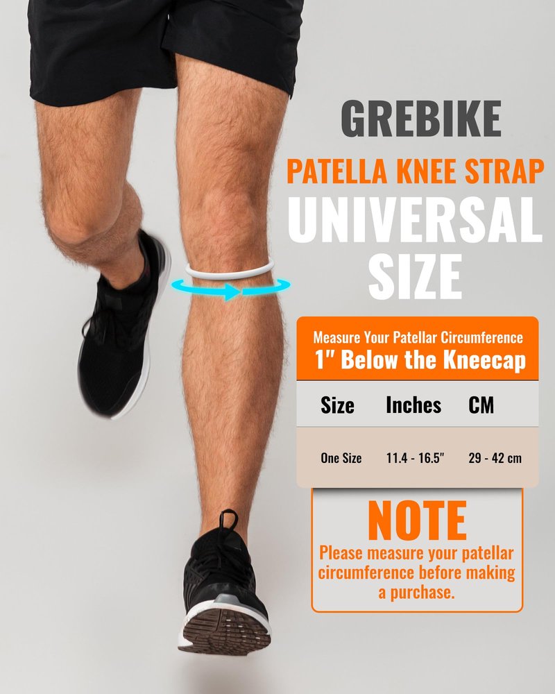 GREBIKE 2PCS Patellar Tendon Support Strap for Knee Pain Relief, Keen Bands for Basketball, Running, Tennis, Soccer and Hiking, Silicone Patella Band for Women and Men, Includes Storage Bag (White)