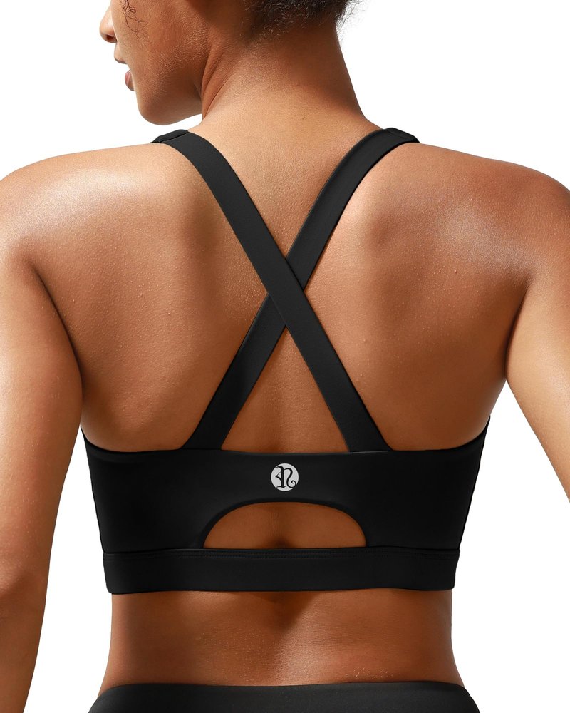 RUNNING GIRL Black Sports Bra for Women,Molded Cups High Support Sports Bras for Women Large Bust(3027Black_L)