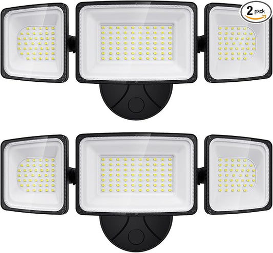 Onforu 100W Flood Lights Outdoor, 2 Packs Outdoor Security Lights 9000LM, 6500K LED Outdoor Flood Lighting Fixture, 3 Adjustable Heads, IP65 Waterproof Exterior Floodlight for Yard,Garage,Eave Mount