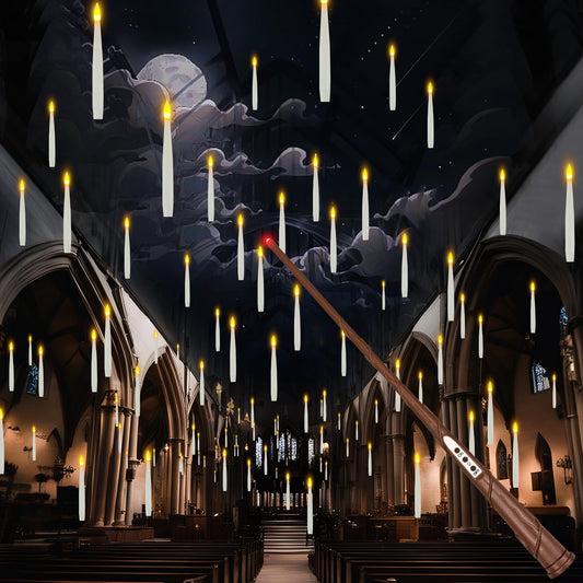 Floating Candles with Wand, 20 PCs Magic Hanging Flameless Floating LED Candle with Wand Remote, Battery Operated Flickering Warm Light Candles for Birthday Children’s Day Wedding Theme Party