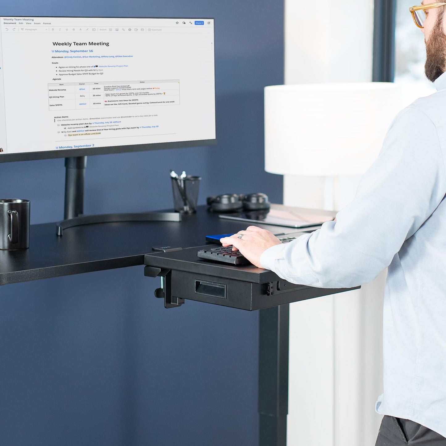 VIVO Clamp-on 6 x 9 inch (11 Including Clamps) Desk Extender, Wrist Support, Armrest Tray, Table Mount for Sit Stand Desks, Black, DESK-EXT09
