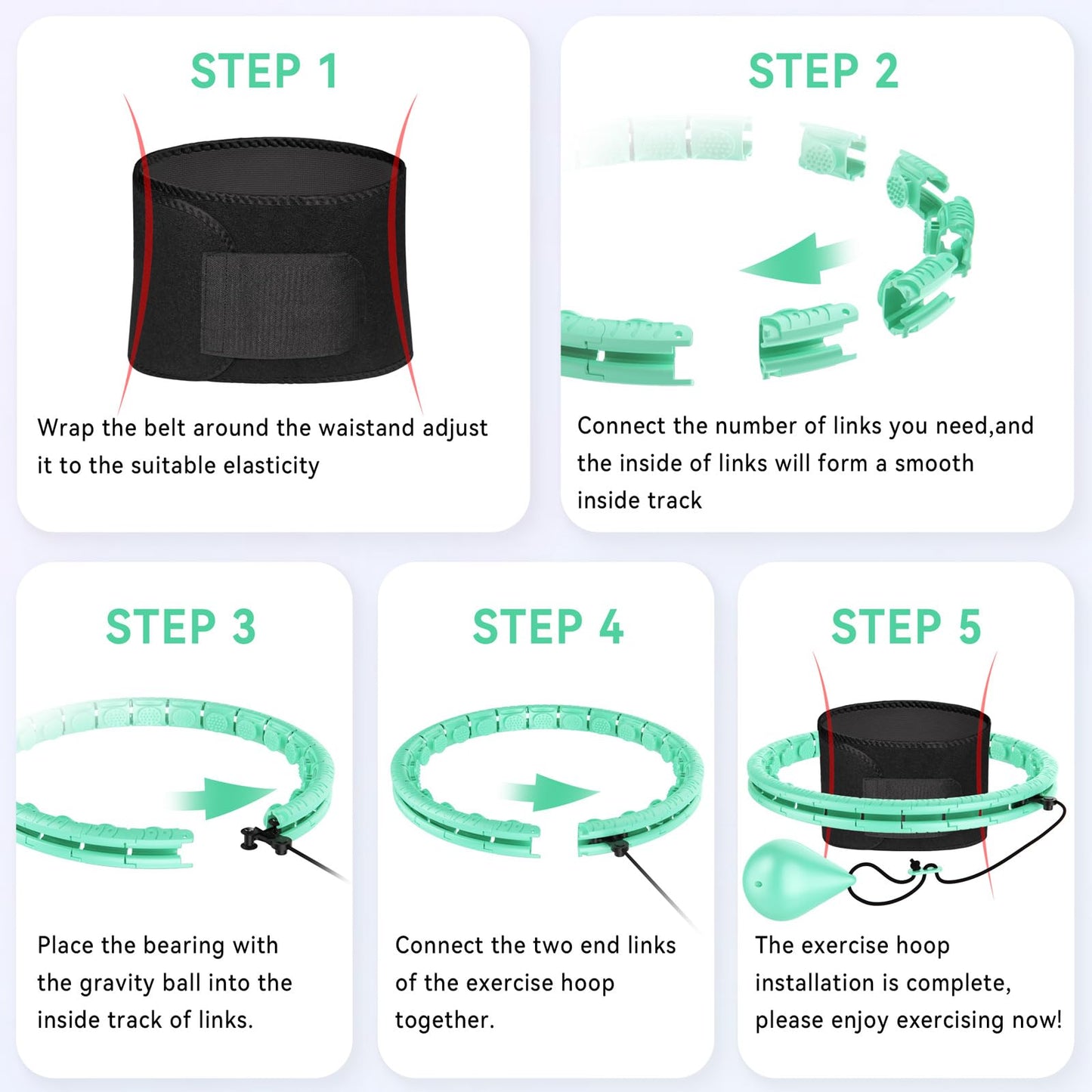 Hula Hoops for Adults Weight Loss，Infinity Weighted Hoop Plus Size with Sweat Belt，Weighted Hula Hoop Waist Trainers for Women at Home Workout Equipment (Vigorous Cyan)