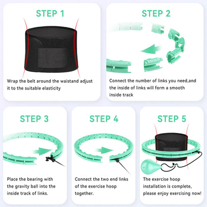 Hula Hoops for Adults Weight Loss，Infinity Weighted Hoop Plus Size with Sweat Belt，Weighted Hula Hoop Waist Trainers for Women at Home Workout Equipment (Vigorous Cyan)