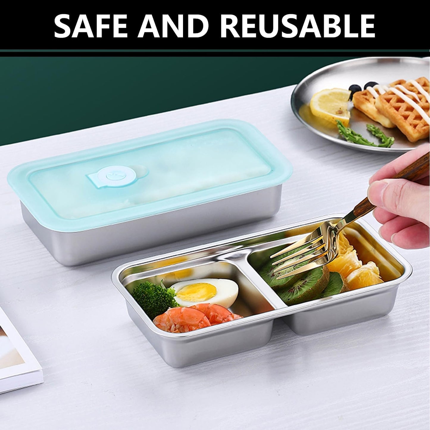 4PCS Reusable Snack Containers with Lids - Stainless Steel Bento Box - Stainless Steel Food Storage Containers - Dishwasher and Suitable for Kitchen Snacks Dips Take Out Travel and Outdoor Camping