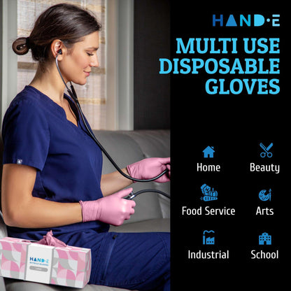 Pink Nitrile Disposable Gloves Medium, 50 Count - Esthetician, Nail Tech, Microblading, Hair Dye & Stylist, Salon, Cleaning Gloves - Latex Free Gloves
