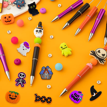 FFNIU 15Pcs Halloween Silicone Beads for Pen, Pumpkin Ghost Focal Beads for Making Keychain Necklace Bracelet Handmade Crafts