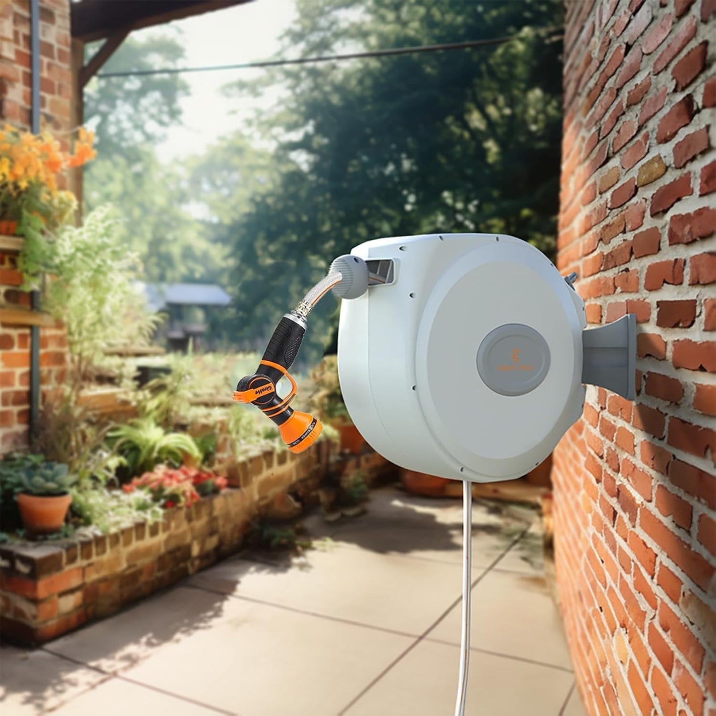 Giraffe Tools CW20 Retractable Garden Hose Reel 5/8" x 60 ft Heavy Duty Water Hose Reel, Swivel Bracket, Any Length Lock, Light Grey