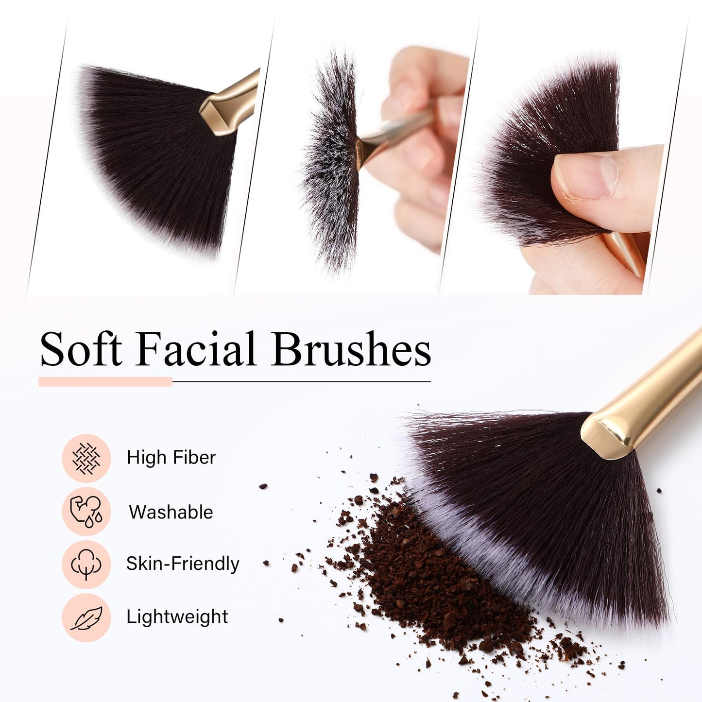 9 Pieces Facial Fan Mask Brushes, Soft Facial Applicator Brushes Tools for Peel Glycolic Makeup for Mud Cream(Champagne)