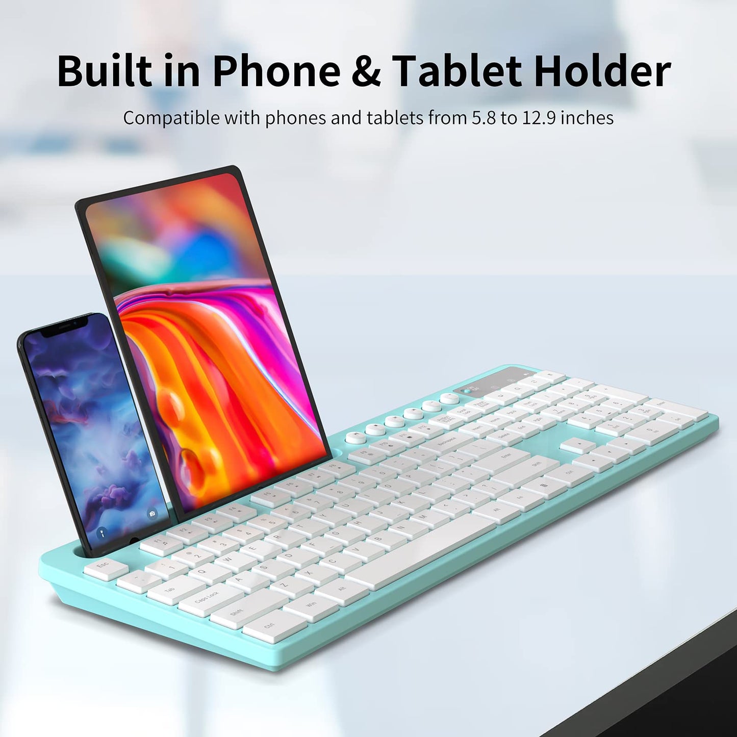 Wireless Keyboard and Mouse Combo, MARVO 2.4G Ergonomic Wireless Computer Keyboard with Phone Tablet Holder, Silent Mouse with 6 Button, Compatible with MacBook, Windows (Black)