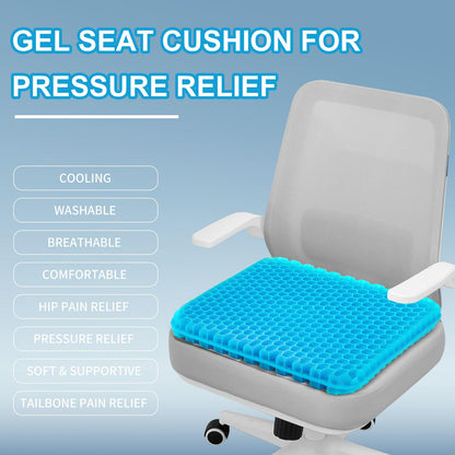 Gel Seat Cushion for Long Sitting - 16.5" x 14.5" x 2.4" (Extra Thick＆Soft) Gel Cushion for People Over 180 lbs, Pressure Relief Cushion for Office Chair, Egg Cushions for Wheelchair, Gel Pad for Car